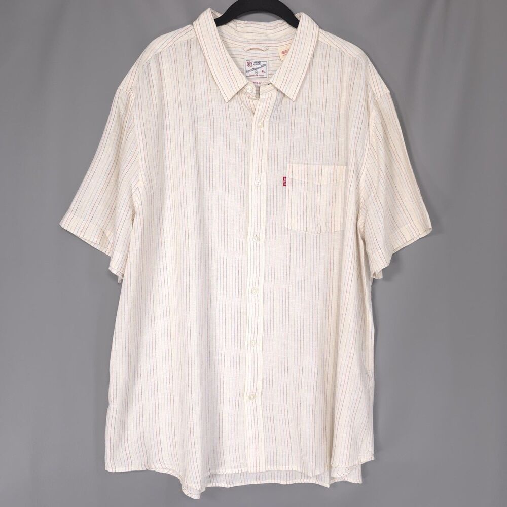 LEVIS New Men’s Shirt Standard XXL Sunset Striped LINEN Blend Ivory 86624-0065